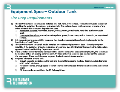 Outdoor Tanks: Equipment Specs: